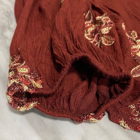Fig & Flower Anthropologie Rust Embroidered Boho Blouse Size L - Picture 8 of 12